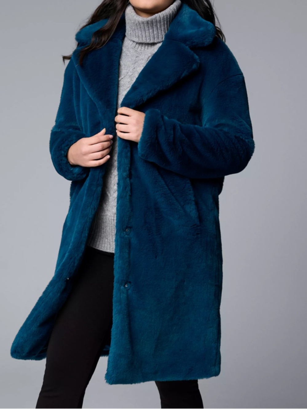 Simply Vera Vera Wang Teal Faux-Fur Teddy Coat